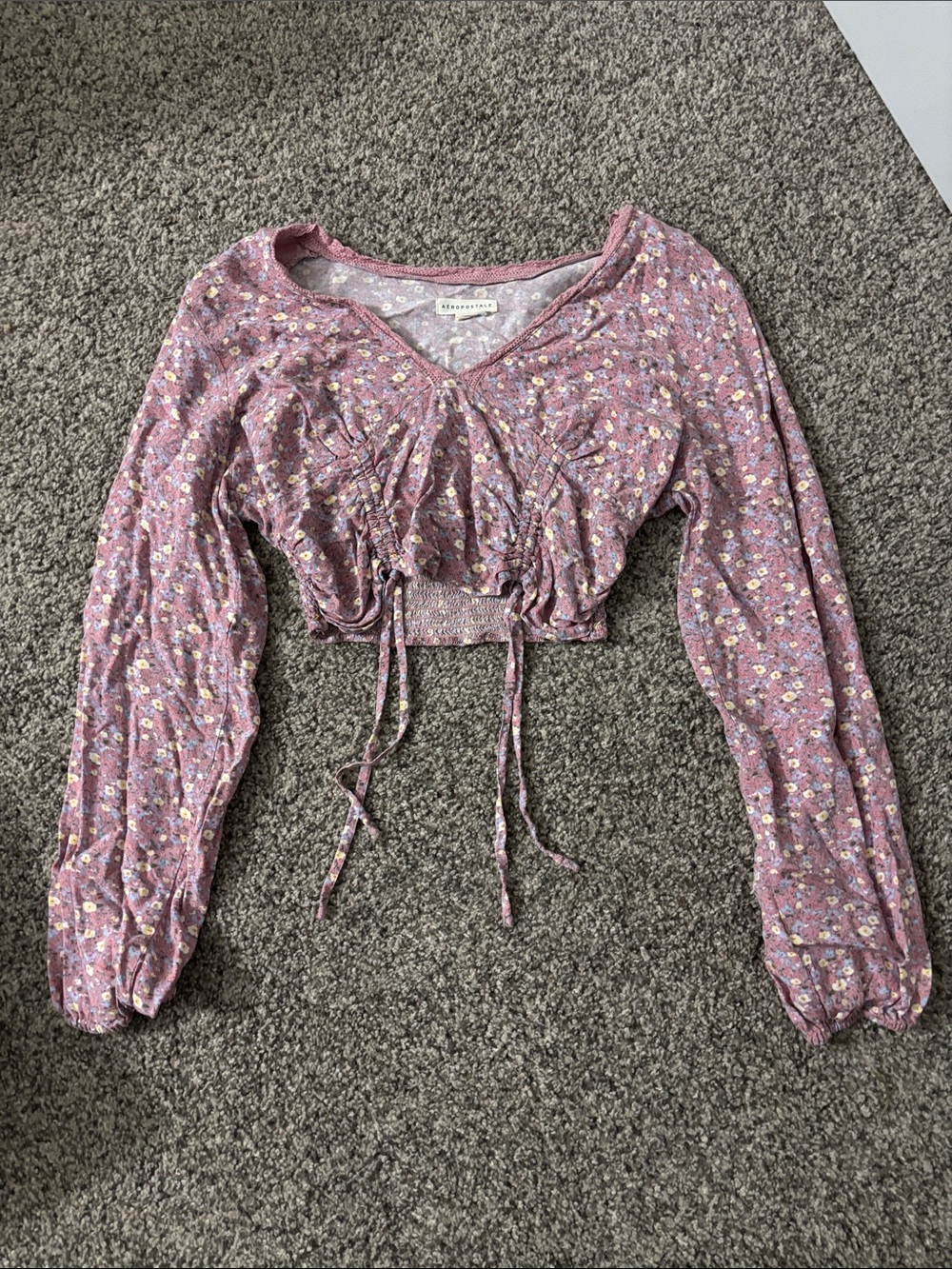 Aeropostale Mauve Floral Drawstring Crop Top